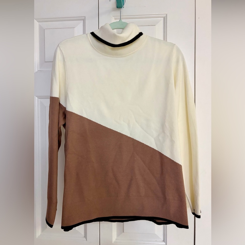 Talbots Cream Ribbed Turtleneck Sweater